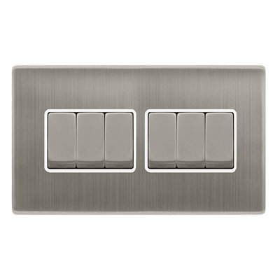 Stainless Steel Screwless Plate 10A 6 Gang 2 Way Ingot Light Switch ...