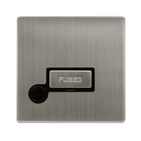 Stainless Steel Screwless Plate 13A Fused Ingot Connection Unit With Flex - Black Trim - SE Home