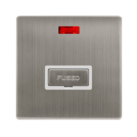 Stainless Steel Screwless Plate 13A Fused Ingot Connection Unit With Neon - White Trim - SE Home