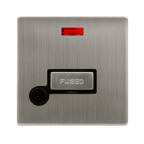 Stainless Steel Screwless Plate 13A Fused Ingot Connection Unit With Neon With Flex - Black Trim - SE Home
