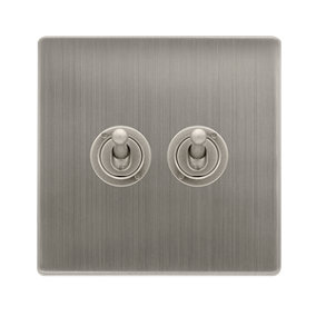 Stainless Steel Screwless Plate 2 Gang 2 Way 10AX Toggle Light Switch - SE Home