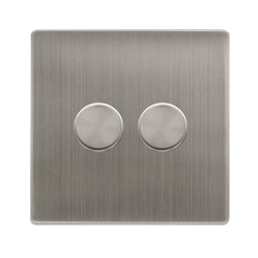Stainless Steel Screwless Plate 2 Gang 2 Way LED 100W Trailing Edge Dimmer Light Switch - SE Home