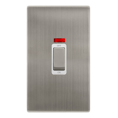 Stainless Steel Screwless Plate 2 Gang Ingot Size 45A Switch With Neon - White Trim - SE Home