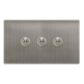 Stainless Steel Screwless Plate 3 Gang 2 Way 10AX Toggle Light Switch - SE Home