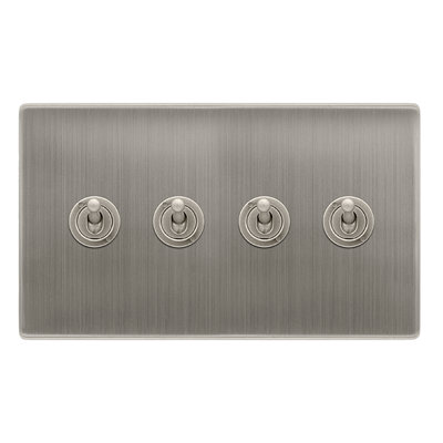 Stainless Steel Screwless Plate 4 Gang 2 Way 10AX Toggle Light Switch - SE Home