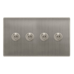 Stainless Steel Screwless Plate 4 Gang 2 Way 10AX Toggle Light Switch - SE Home