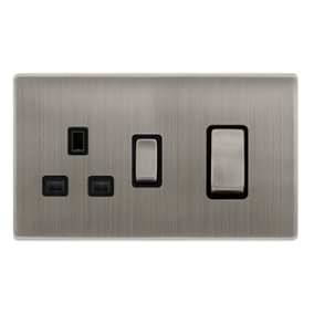 Stainless Steel Screwless Plate Cooker Control Ingot 45A With 13A Switched Plug Socket - Black Trim - SE Home