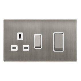 Stainless Steel Screwless Plate Cooker Control Ingot 45A With 13A Switched Plug Socket - White Trim - SE Home