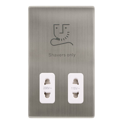 Stainless Steel Screwless Plate Shaver Socket 115v/230v - White Trim - SE Home