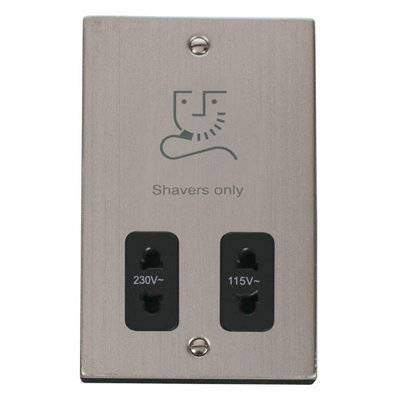 Stainless Steel Shaver Socket 115v/230v - Black Trim - SE Home