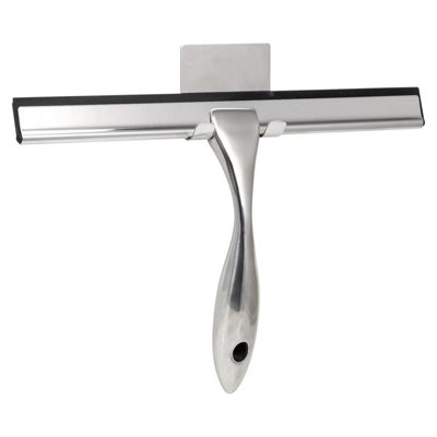 Stainless Steel Shower Screen Wiper - Shower Squeegee - 10-inch Wide Rubber Blade - with Strong Suction Hook
