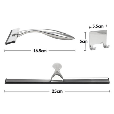 Stainless Steel Shower Screen Wiper - Shower Squeegee - 10-inch Wide Rubber Blade - with Strong Suction Hook