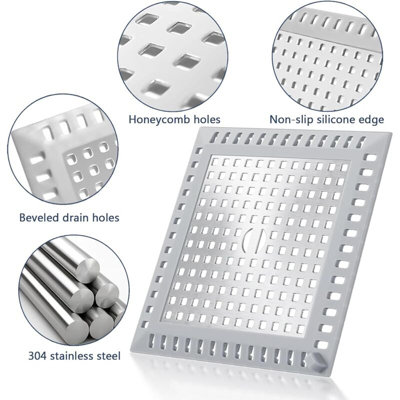 4.5 Inch Square Stainless Steel Shower Drain Cover – Hair Catcher For Bathroom & Kitchen, Rustproof 304 Steel, Easy-Clean Floor Filter