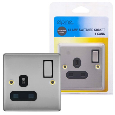 Stainless Steel Single 13Amp Socket Switch 1 Gang Home Surround On/Off
