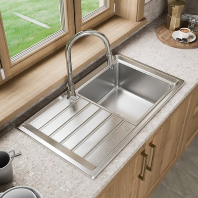 Stainless Steel Single Bowl Square Kitchen Sink Left Hand Modern