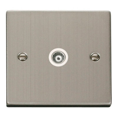 Stainless Steel Single Isolated Coaxial Socket - White Trim - SE Home