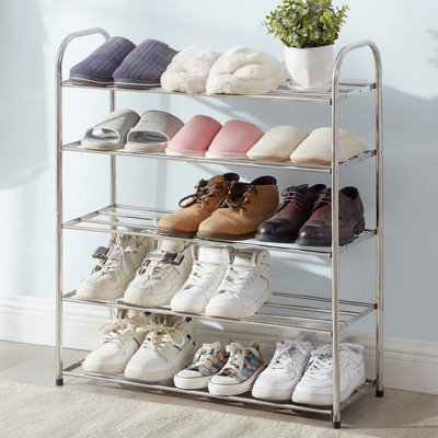 Homion Wooden Slatted Shoe Rack | 2 / 3 / 4 Tier | Free Standing Organizer | Lightweight | Oak, Walnut, Natural
