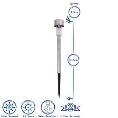 Stainless Steel Solar Pathway Light - 31.5cm - Silver - 3