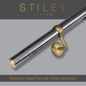 Stainless Steel Stair Handrail Kit & Brass Brackets - 2.4m X 40mm