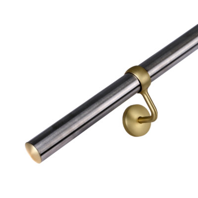 Stainless Steel Stair Handrail Kit & Brass Brackets - 3.6m X 40mm