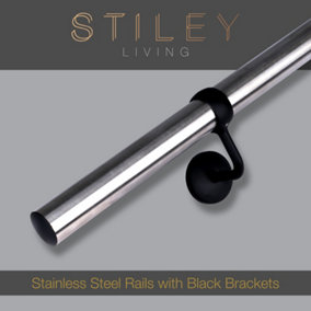 Stainless Steel Stair Handrail Kit Matt Black Bracket 1.2m X 40mm