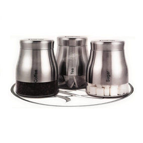 Stainless Steel Tea Coffee Sugar Canister Jars - Silver