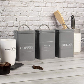 Stainless Steel Tea, Coffee & Sugar Canisters Grey