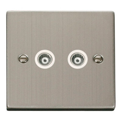Stainless Steel Twin Isolated Coaxial Socket - White Trim - SE Home