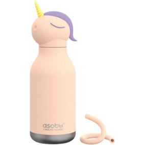 Stainless Steel Unicorn Bestie Water Bottle with Reusable Flexi Straw 475ml