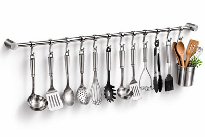 Stainless Steel Wall Mounted Kitchen Utensil Storage Rail - Utensil ...