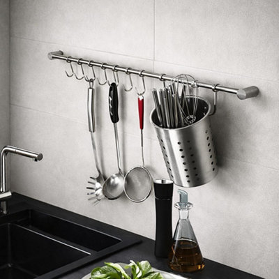 Stainless Steel Wall Mounted Kitchen Utensil Storage Rail - Utensil ...