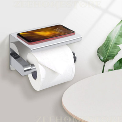 Stainless Steel Wall Mounted Toilet Roll Holder with Shelf