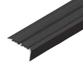 Stair Nosing Edge Trim - Cezar Anti Slip Edging Strip for Stair -Dark Brown with Black Rubber 0.9m