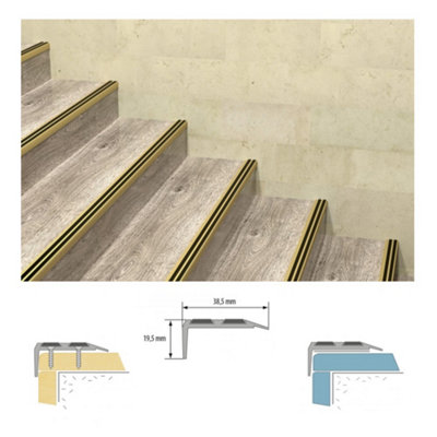 Stair Nosing Edge Trim -  Cezar Anti Slip Edging Strip for Stair -Gold with Black Rubber 0.9m - 5