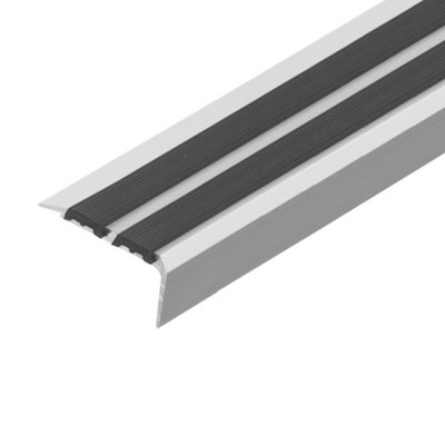 Stair Nosing Edge Trim - Cezar Anti Slip Edging Strip for Stair -Silver with Black Rubber 0.9m