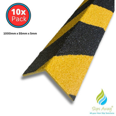 Stair & Step Nosing Cover Anti Slip Treads GRP Heavy Duty for High Traffic Areas - HAZARD 10x GRP nosing hazard 1000mm