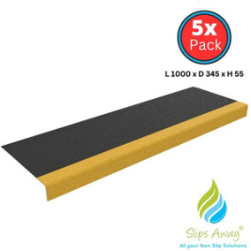Stair Tread Nosing Covers - GRP Heavy Duty Anti Slip - Black & Yellow -  1000mm x5