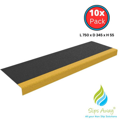 Stair Tread Nosing Covers - GRP Heavy Duty Anti Slip - Black & Yellow 750mm x10