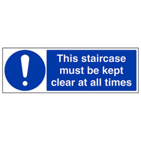 Staircase Kept Clear All Times Sign - Rigid Plastic - 300x100mm (x3)