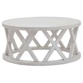 Stamford Plank Collection Round Coffee Table - Pine - L100 x W100 x H45 cm - White