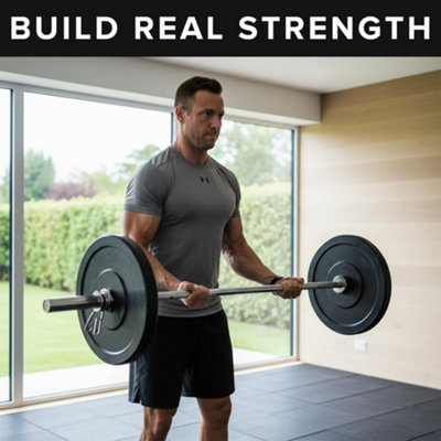 Standard Barbell 7ft Heavy Duty Steel Weight Lifting Bar with 2 Collars