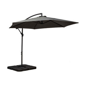 Standard Cantilever Over Hanging Parasol with Cross Stand - Steel/Polyester - L300 x W300 x H255 cm - Grey