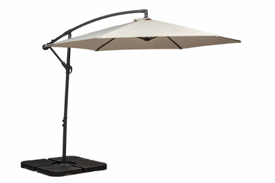 Standard Cantilever Over Hanging Parasol with Cross Stand - Steel/Polyester - L300 x W300 x H255 cm - Ivory