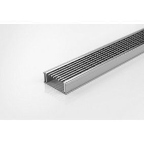 Standard Channel Drain 1500mm x 74mm x 27mm, 316 Stainless Steel Grate With Grey uPVC Channel, Fixtures and Fittings,