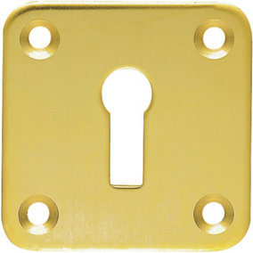 Standard Lock Profile Open Escutcheon 50 x 50mm Polished Brass Keyhole Cover