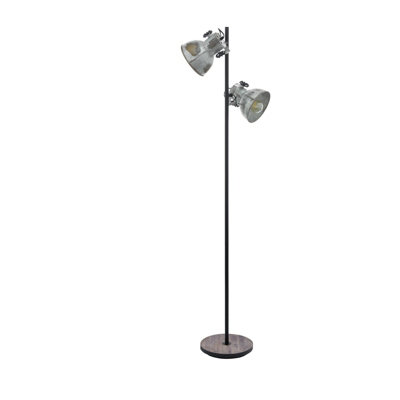 Standing Floor Lamp Light Black & Raw Steel Wood Base 2 x 40W E27 Bulb ...