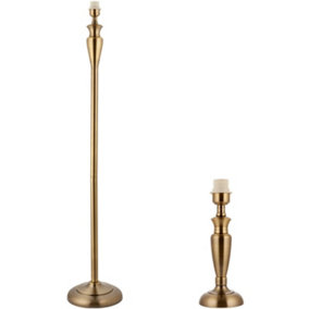 Standing Floor & SMALL Table Lamp Set Traditional Metal Antique Brass NO SHADES