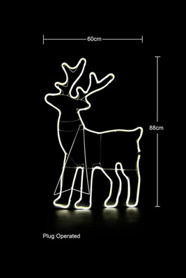 Standing Reindeer Neon Effect Rope Light Silhouette Double Side 90 Cool White LEDs