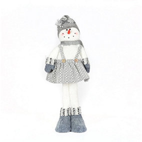 Standing Snowman Christmas Decoration 67cm Grey Snowman with Skirt and Beanie