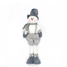 Standing Snowman Christmas Decoration 67cm Grey Snowman with Trousers and Top Hat
